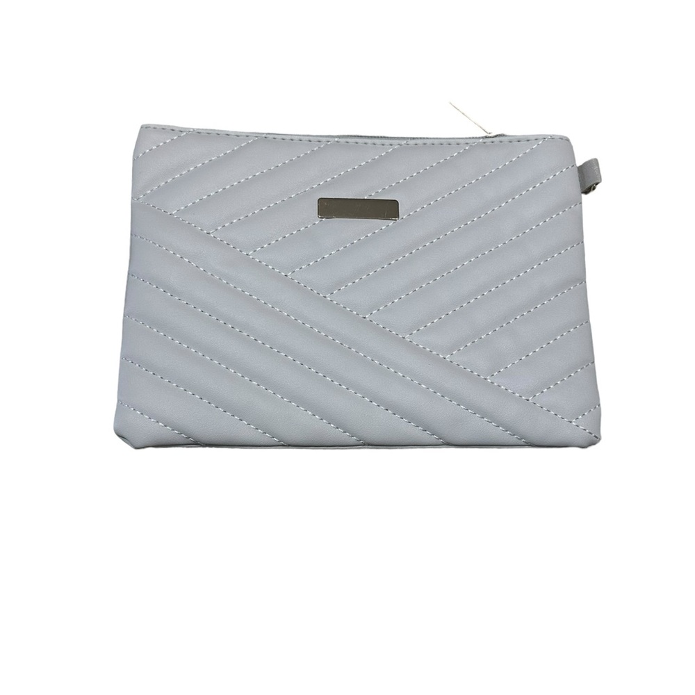 Vegan Leather Light Gray Zip Top Closure Wristlet Bag